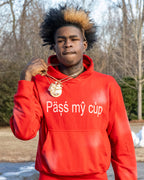 VaultVisions™ Red & Black “Päss My Cup” Distressed Hoodie – 350 GSM Heavyweight | Limited Edition | Free Shipping