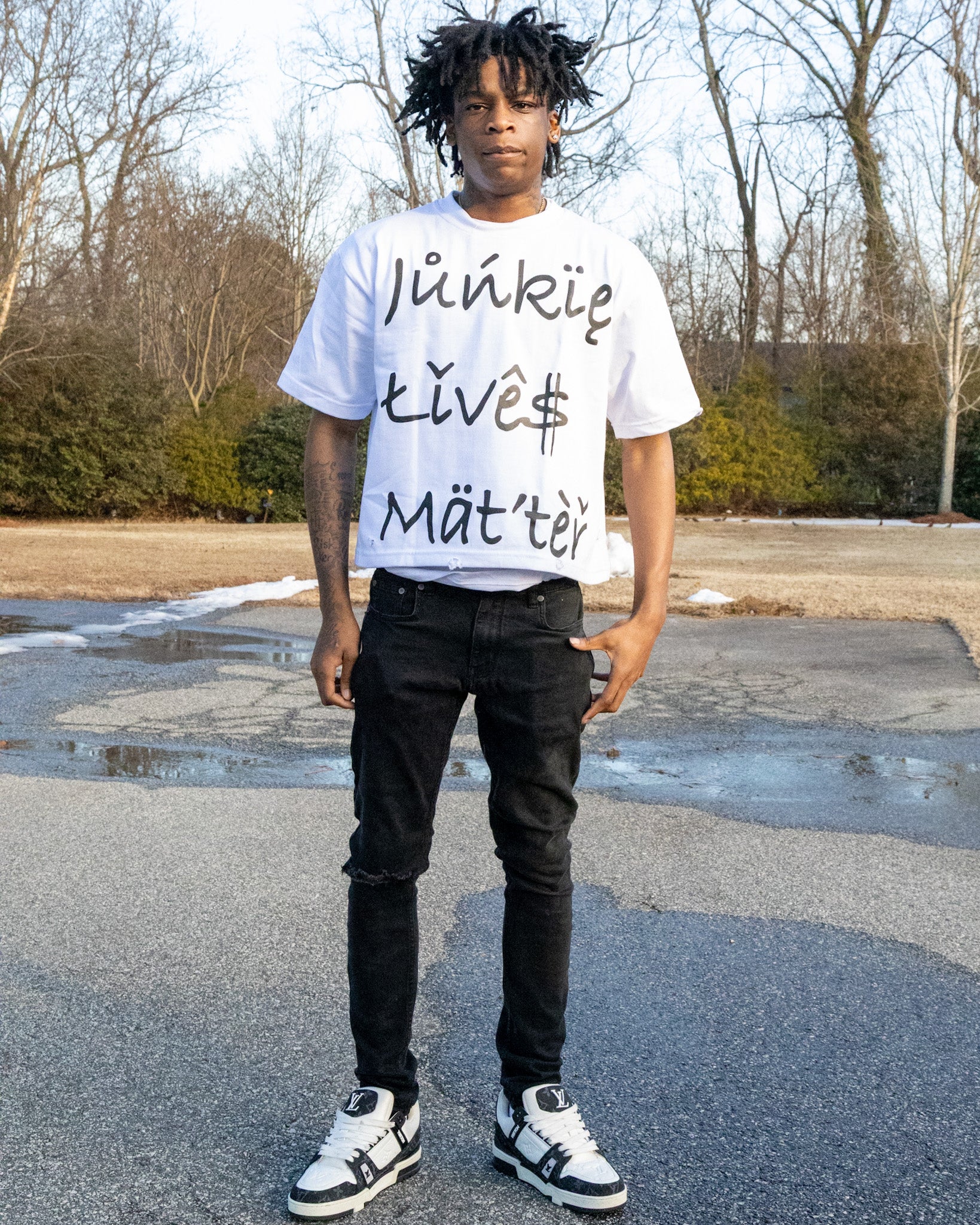 VaultVisions™ “Junkie Lives Matter” - White Distress (Lightly Cropped ) - Tee Edition (300 GSM ) Free Shipping