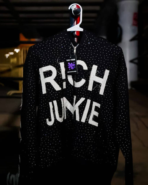 VaultVisions™ “Dark Knight” Black R!ch Junkie Jacket – Luxury Unisex Streetwear | Free Shipping