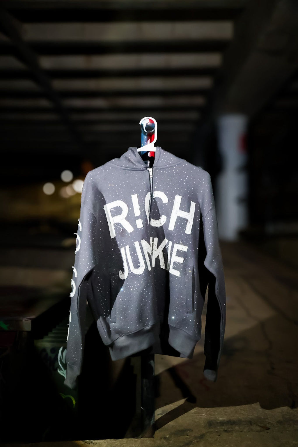 VaultVisions™ Grey/Ash “RICH JUNKIE” Rhinestone Zip Jacket – Luxury Unisex Streetwear |  Edition | Free Shipping