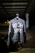 VaultVisions™ Grey/Ash “RICH JUNKIE” Rhinestone Zip Jacket – Luxury Unisex Streetwear |  Edition | Free Shipping